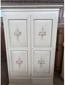 ARMADIO 2 PORTE IN LEGNO SHABBY BIANCO PATINATO/VERDE 125X61X200