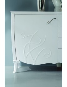 Credenza 2 porte 4 cassetti legno shabby bianco decori rilievo 211X60X110