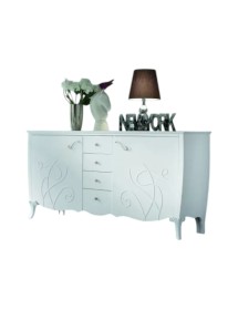 Credenza 2 porte 4 cassetti legno shabby bianco decori rilievo 211X60X110