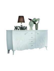 Credenza 2 porte 4 cassetti legno shabby bianco decori rilievo 211X60X110