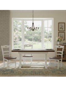 Set tavolo fratino allungabile legno shabby bianco e noce 160x85 180x85 180x100 con 6 sedie