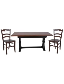 Set tavolo fratino allungabile legno shabby nero e noce 160x85 180x85 180x100 con 6 sedie