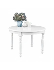 TAVOLO ROTONDO SHABBY ALLUNGABILE LEGNO MASSELLO BIANCO 120X120X78