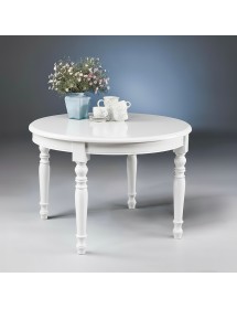 TAVOLO ROTONDO SHABBY ALLUNGABILE LEGNO MASSELLO BIANCO 120X120X78