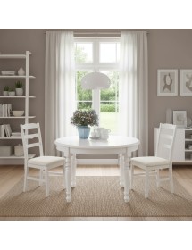 TAVOLO ROTONDO SHABBY ALLUNGABILE LEGNO MASSELLO BIANCO 120X120X78