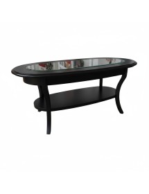 TAVOLINO OVALE PIANO VETRO SHABBY LEGNO NERO 110X60X48