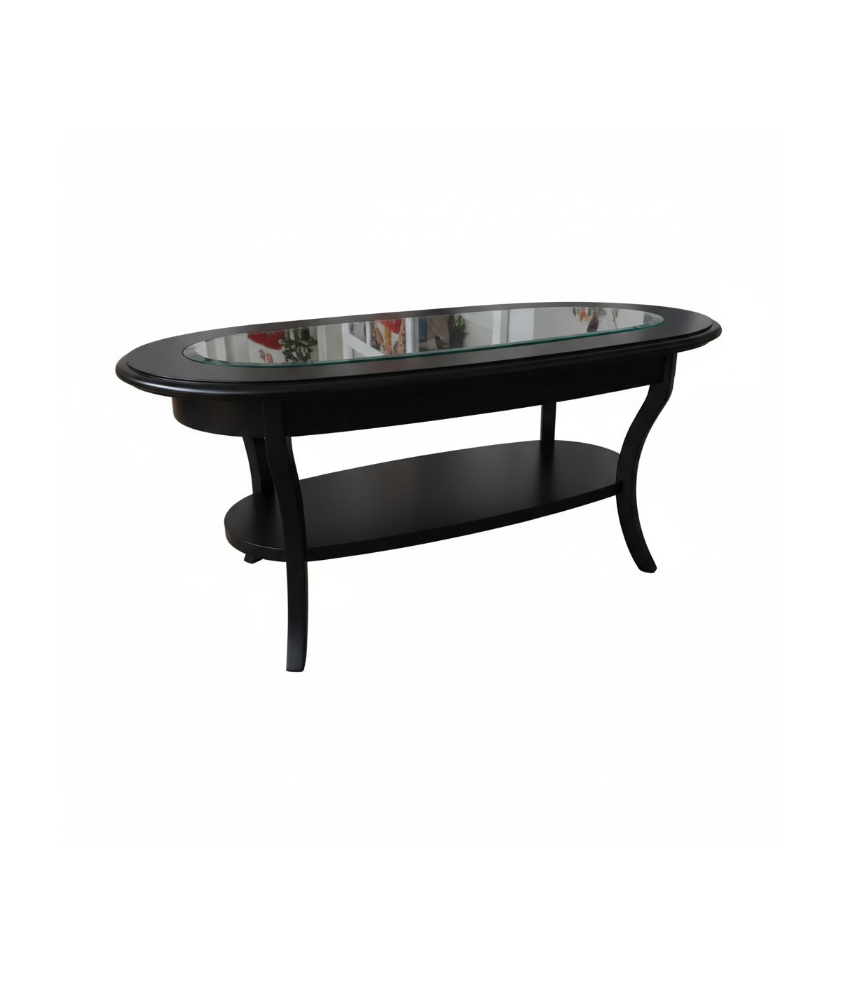 TAVOLINO OVALE PIANO VETRO SHABBY LEGNO NERO 110X60X48