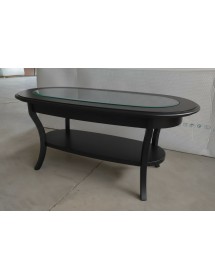 TAVOLINO OVALE PIANO VETRO SHABBY LEGNO NERO 110X60X48