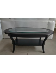 TAVOLINO OVALE PIANO VETRO SHABBY LEGNO NERO 110X60X48