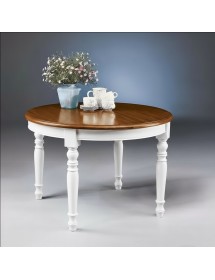 TAVOLO ROTONDO SHABBY ALLUNGABILE LEGNO MASSELLO BIANCO E NOCE 120X120X78