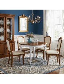 TAVOLO ROTONDO SHABBY ALLUNGABILE LEGNO MASSELLO BIANCO E NOCE 120X120X78