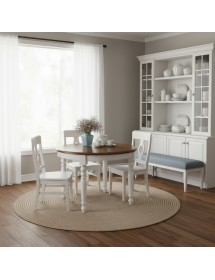 TAVOLO ROTONDO SHABBY ALLUNGABILE LEGNO MASSELLO BIANCO E NOCE 120X120X78