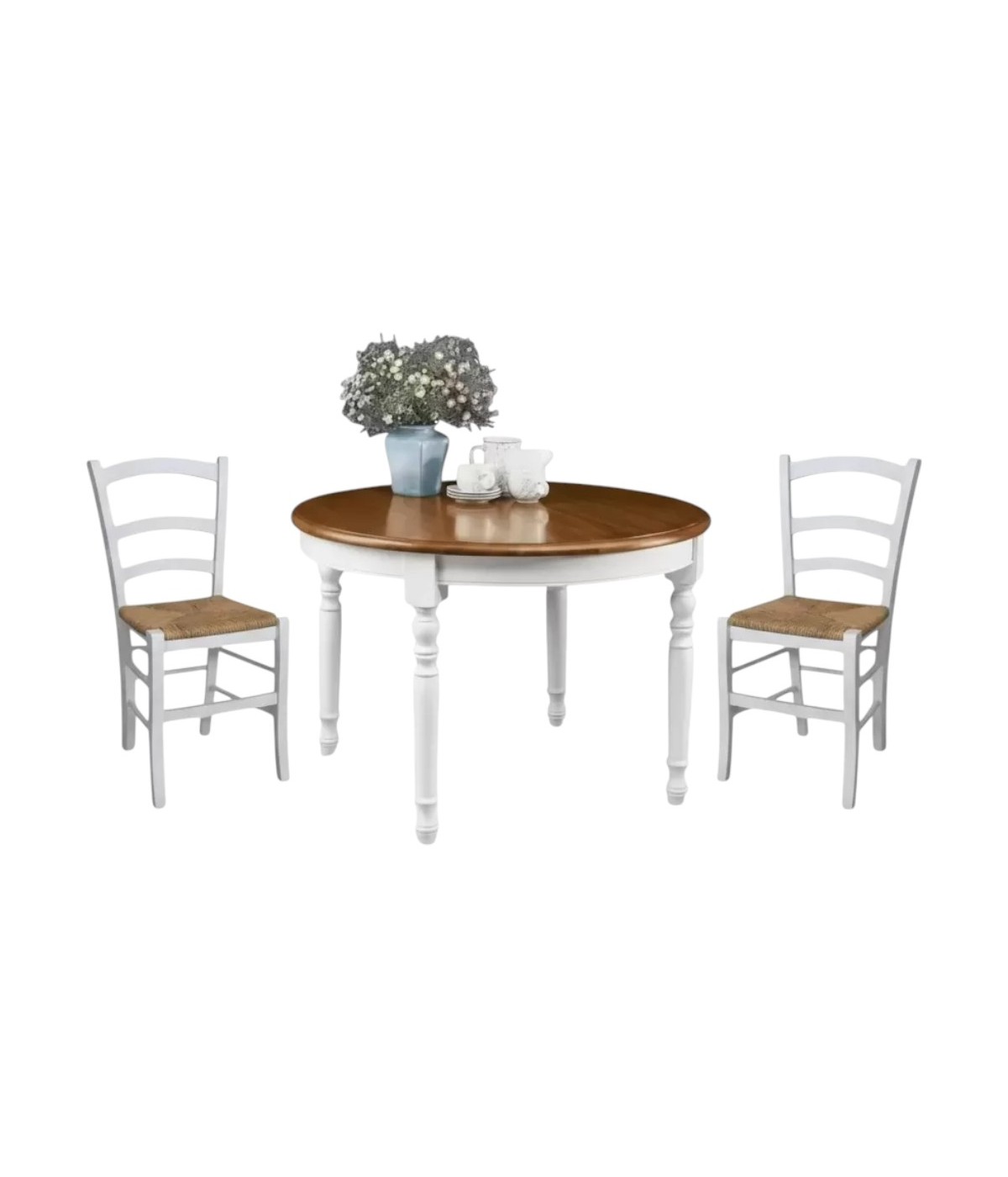 Set tavolo rotondo shabby allungabile legno bicolore 120X120X78 con 4 sedie