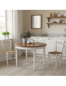 Set tavolo rotondo shabby allungabile legno bicolore 120X120X78 con 4 sedie