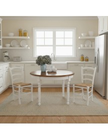 Set tavolo rotondo shabby allungabile legno bicolore 120X120X78 con 4 sedie