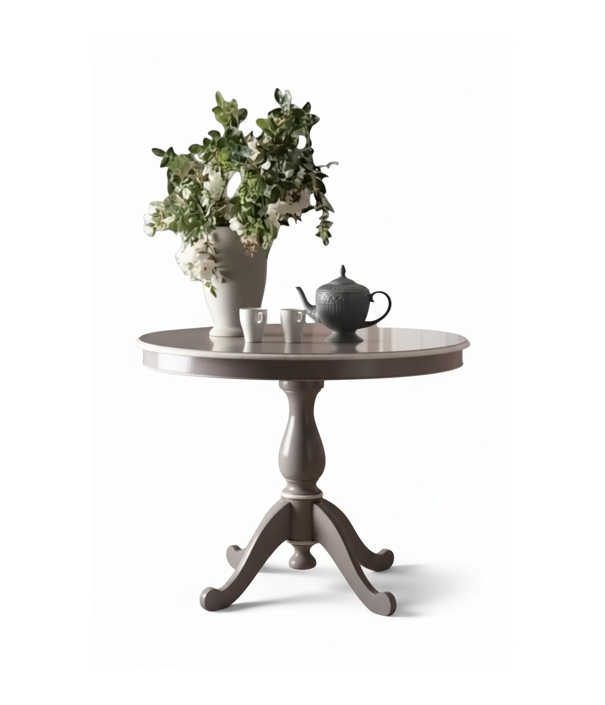 MOBILI 2G - TAVOLO SHABBY ROTONDO FISSO IN LEGNO BIANCO L.110 P.110 H.78