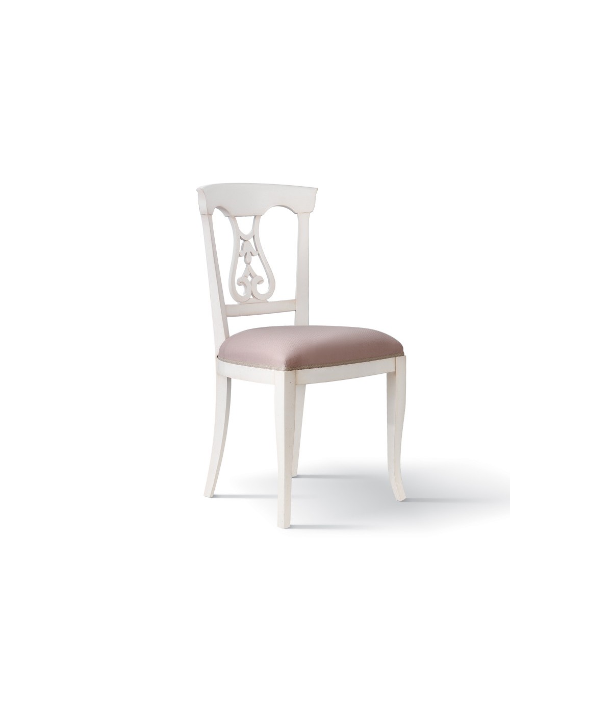 MOBILI 2G - Sedia classica imbottita tessuto shabby bianco 48x54x94 vista laterale