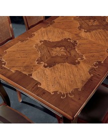 Set tavolo allungabile legno shabby intarsiato 160X90x78 con 6 sedie