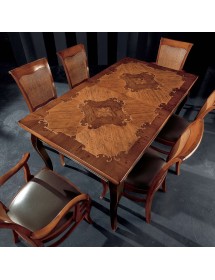 Set tavolo allungabile legno shabby intarsiato 160X90x78 con 6 sedie