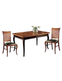 Set tavolo allungabile legno shabby intarsiato 160X90x78 con 6 sedie