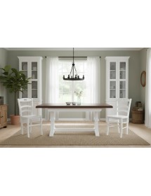 Set tavolo fratino allungabile legno shabby bianco e noce 160x85 180x85 180x100 con 6 sedie