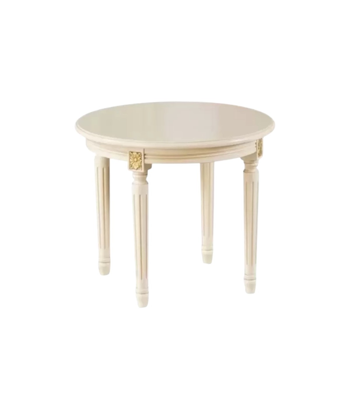 TAVOLINO ROTONDO DA SALOTTO LEGNO AVORIO INTAGLIATO CON FREGI ORO 53X53X46