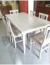 Set tavolo rettangolare shabby 100x70 120x80 140x80 160x85 allungabile con 4/6 sedie seduta imbottita