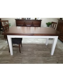 Set tavolo allungabile legno shabby bianco e noce 160x85 180x85 180x100 con 6 sedie paglia