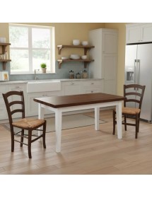 Set tavolo allungabile legno shabby bianco e noce 160x85 180x85 180x100 con 6 sedie paglia