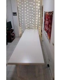 Set tavolo shabby bianco160X85 180x85 180x100 allungabile con 6 sedie legno seduta paglia