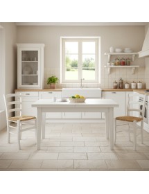 Set tavolo shabby bianco160X85 180x85 180x100 allungabile con 6 sedie legno seduta paglia