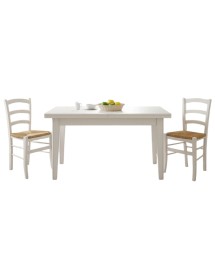 Set tavolo shabby bianco160X85 180x85 180x100 allungabile con 6 sedie legno seduta paglia