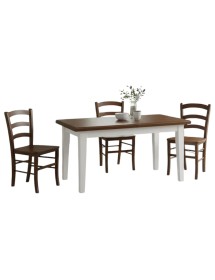 Set tavolo allungabile legno shabby bianco e noce 160x85 180x85 180x100 con 6 sedie