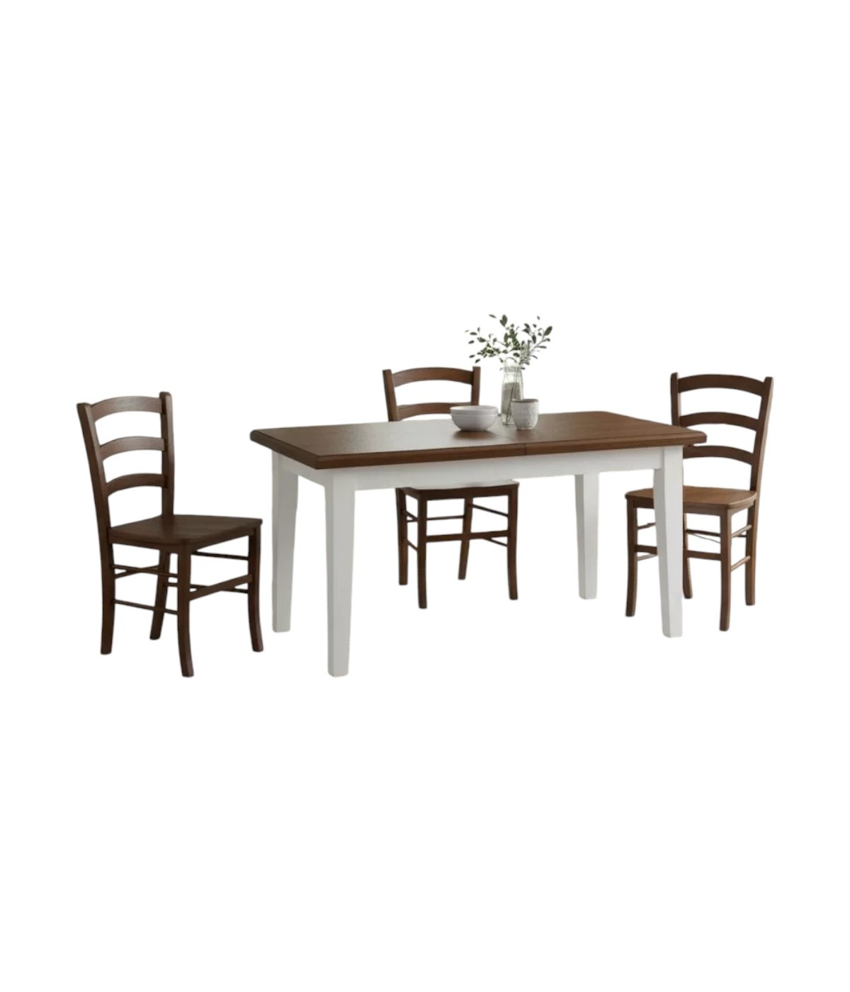 Set tavolo allungabile legno shabby bianco e noce 160x85 180x85 180x100 con 6 sedie