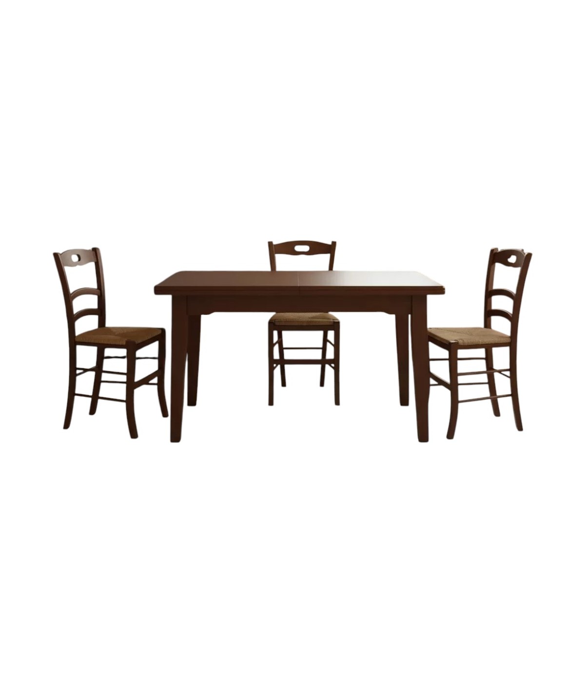 Set tavolo 160X85 180x85 180x100 arte povera allungabile con 6 sedie seduta paglia