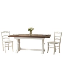 Set tavolo fratino allungabile legno shabby bianco e noce 160x85 180x85 180x100 con 6 sedie