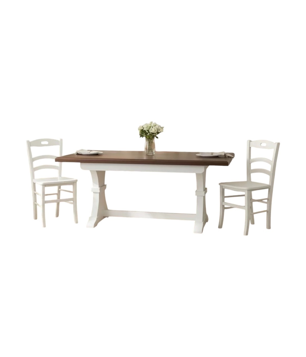 Set tavolo fratino allungabile legno shabby bianco e noce 160x85 180x85 180x100 con 6 sedie