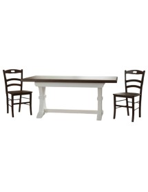 Set tavolo fratino allungabile legno shabby bianco e noce 160x85 180x85 180x100 con 6 sedie