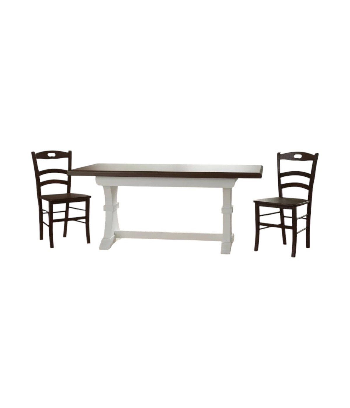 Set tavolo fratino allungabile legno shabby bianco e noce 160x85 180x85 180x100 con 6 sedie