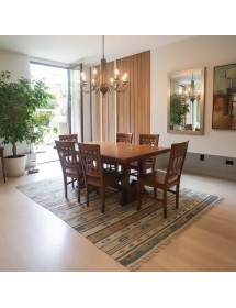 MOBILI 2G - Set tavolo fratino 160X85 180x85 180x100 arte povera allungabile con 6 sedie legno seduta legno vista frontale