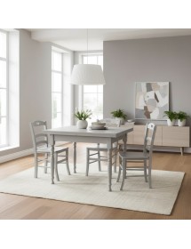 Set tavolo shabby grigio anticato gamba tornita 100x70 120x80 130x85 140x80 160x85 allungabile con 4/8 sedie seduta legno