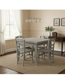 Set tavolo quadrato shabby grigio anticato 90x90 100x100 allungabile con 4 sedie seduta legno VISTA FRONTALE