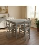 Set tavolo quadrato shabby grigio anticato 90x90 100x100 allungabile con 4 sedie seduta legno VISTA FRONTALE