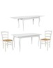 Set tavolo rettangolare shabby bianco 100x70 120x80 140x80 160x85 allungabile con 4/6 sedie legno seduta paglia