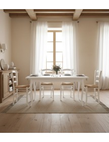 Set tavolo rettangolare shabby bianco 100x70 120x80 140x80 160x85 allungabile con 4/6 sedie legno seduta paglia