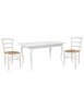 Set tavolo rettangolare shabby bianco 100x70 120x80 140x80 160x85 allungabile con 4/6 sedie legno seduta paglia
