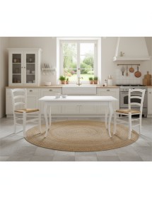 Set tavolo rettangolare shabby bianco 100x70 120x80 140x80 160x85 allungabile con 4/6 sedie legno seduta paglia