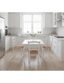 Set tavolo rettangolare shabby bianco 100x70 120x80 140x80 160x85 allungabile con 4/6 sedie legno seduta paglia