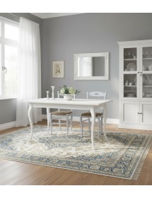 Set tavolo rettangolare shabby bianco 100x70 120x80 140x80 160x85 allungabile con 4/6 sedie legno seduta paglia