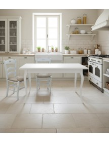 Set tavolo rettangolare shabby bianco 100x70 120x80 140x80 160x85 allungabile con 4/6 sedie legno seduta paglia